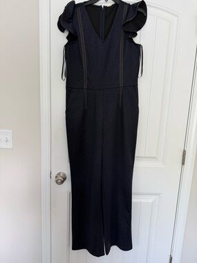 Tahari Navy Blue Ruffled Sleeve Jumpsuit